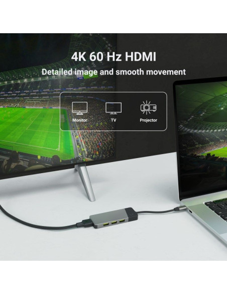 Green cell hub usb-c adapter gc connect 7w1 (3xusb 3.1, hdmi 4k 60hz, usb-c pd 85w, microsd/sd)