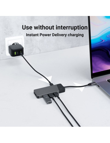 Green cell hub usb-c adapter gc connect 7w1 (3xusb 3.1, hdmi 4k 60hz, usb-c pd 85w, microsd/sd)