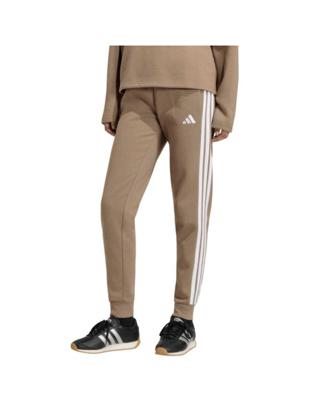 Spodnie damskie adidas essentials 3-stripes fleece slim beżowe kf8317