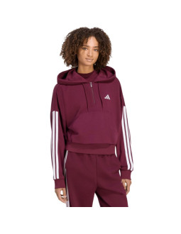 Bluza damska adidas essentials 3-stripes french terry quarter-zip bordowa kf8316