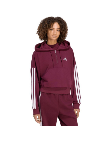 Bluza damska adidas essentials 3-stripes french terry quarter-zip bordowa kf8316