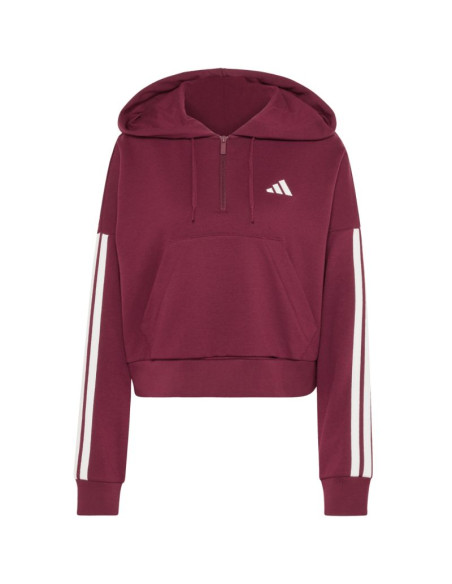 Bluza damska adidas essentials 3-stripes french terry quarter-zip bordowa kf8316