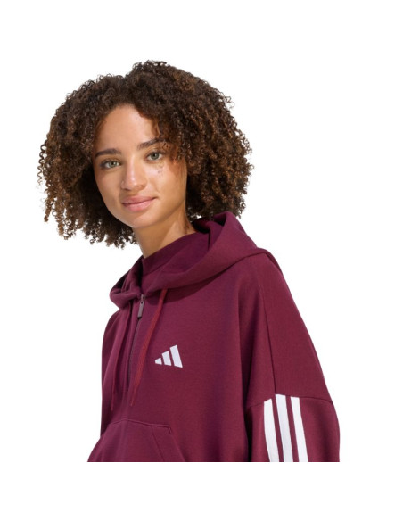 Bluza damska adidas essentials 3-stripes french terry quarter-zip bordowa kf8316