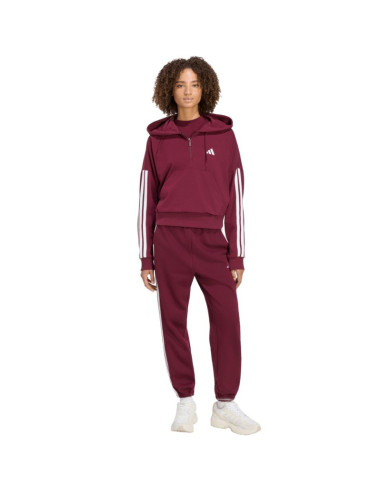 Bluza damska adidas essentials 3-stripes french terry quarter-zip bordowa kf8316