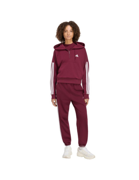 Bluza damska adidas essentials 3-stripes french terry quarter-zip bordowa kf8316