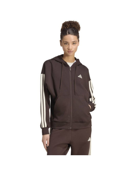 Bluza damska adidas essentials 3-stripes full-zip fleece hoodie brązowa kx0784
