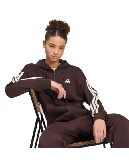 Bluza damska adidas essentials 3-stripes full-zip fleece hoodie brązowa kx0784