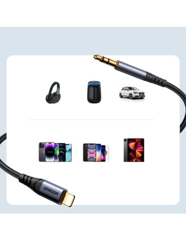 Kabel joyroom audio transfer series sy-a06 mini jack 3,5 mm / lightning 1,2m - czarny