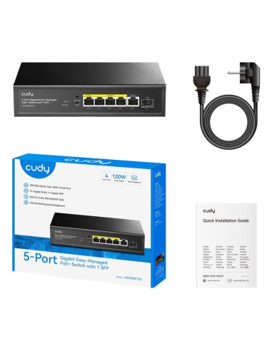 Cudy gs1005pts1 łącza sieciowe gigabit ethernet (10/100/1000) obsługa poe czarny