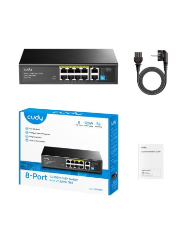 Switch cudy fs1010pg 8-port 10/100m poe+ 120w 2xgbe uplink