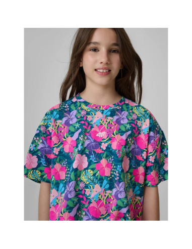 T-shirt boxy z nadrukiem dziewczęcy 4f 4fjraw26ttshf4243-90a