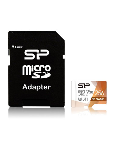 Karta pamięci silicon power microsdxc superior pro 256gb v30 uhs-1 u3 a1 + adapter microsd-sd (sp256gbstxdu3v20ab)