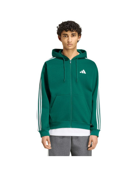 Bluza męska adidas essentials 3-stripes fleece full-zip hoodie zielona kz1412