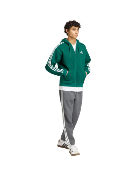 Bluza męska adidas essentials 3-stripes fleece full-zip hoodie zielona kz1412