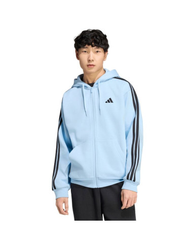 Bluza męska adidas essentials 3-stripes fleece full-zip hoodie błękitna ky4143