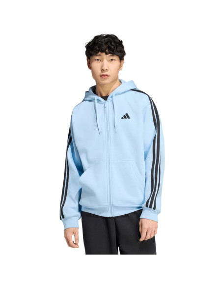Bluza męska adidas essentials 3-stripes fleece full-zip hoodie błękitna ky4143