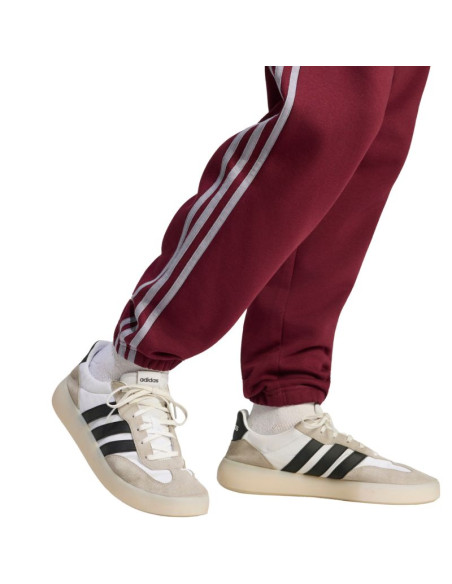 Spodnie męskie adidas essentials 3-stripes fleece tapered cuffed bordowe ky4134