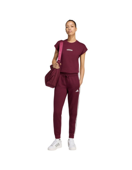 Spodnie damskie adidas essentials 3-stripes fleece slim bordowe kf8321