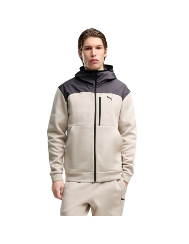 Bluza męska puma tech material mix full-zip hoodie beżowa 694490 82