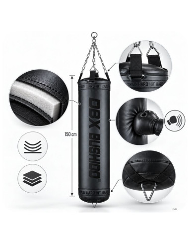 Worek bokserski premium + obręcz sbrx black  pusty - 150cm | dbx bushido