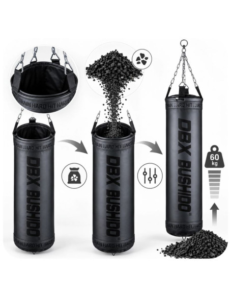 Worek bokserski premium + obręcz sbrx black  pusty - 150cm | dbx bushido