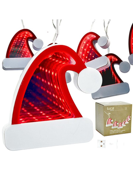 Lampki druciki girlanda led czapki mikołaja usb