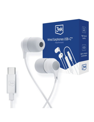Słuchawki 3mk wired headphones przewodowe ze złączem usb-c - białe