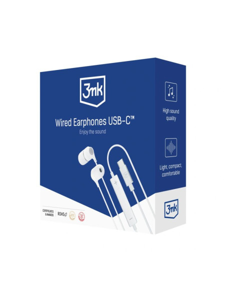 Słuchawki 3mk wired headphones przewodowe ze złączem usb-c - białe