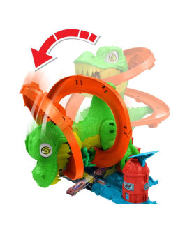 Hot wheels city zakręcony tor remiza t-rexa jbm73 mattel