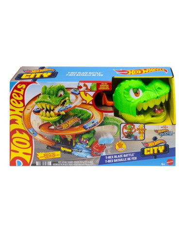 Hot wheels city zakręcony tor remiza t-rexa jbm73 mattel
