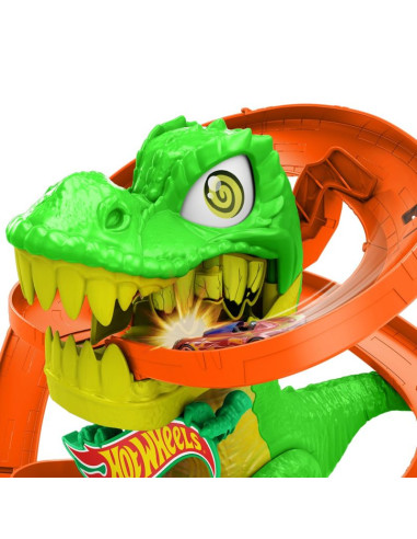 Hot wheels city zakręcony tor remiza t-rexa jbm73 mattel
