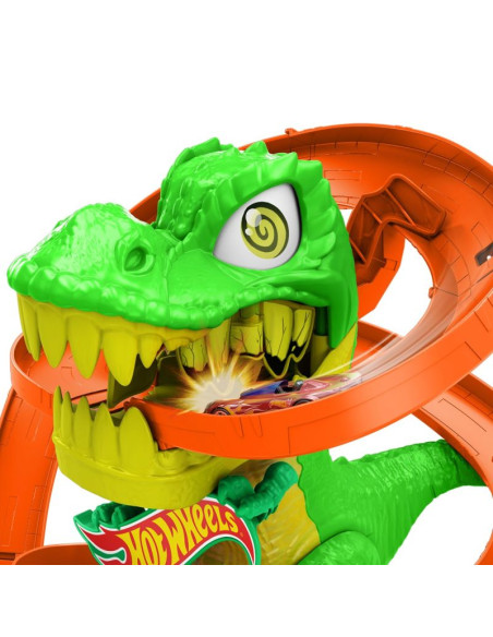 Hot wheels city zakręcony tor remiza t-rexa jbm73 mattel