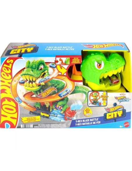 Hot wheels city zakręcony tor remiza t-rexa jbm73 mattel