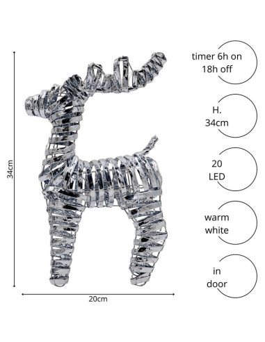 Dekoracja renifer 34 cm 20 led srebrny