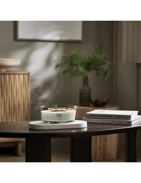 Świeca elipsa white teak woodwick