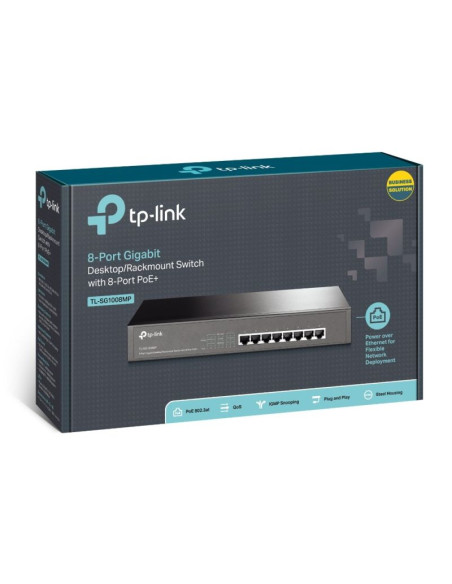 Tp-link tl-sg1008mp przełącznik sieciowy nie zarządzany gigabit ethernet (10/100/1000) obsługa poe czarny