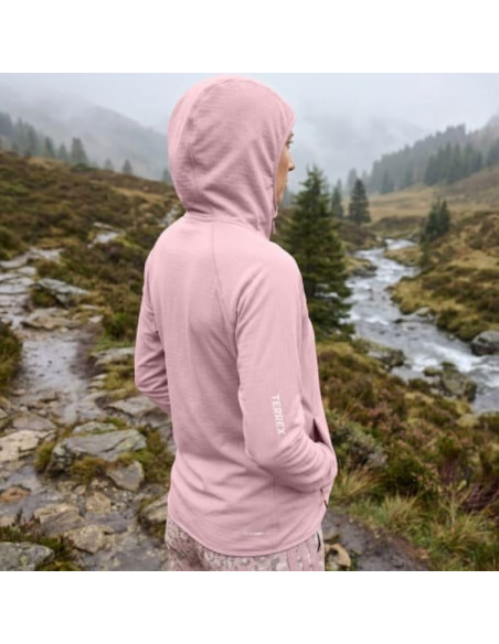 Bluza damska adidas terrex xperior climawarm+ ventknit fleece hooded jacket - magic mauve rozmiar: m
