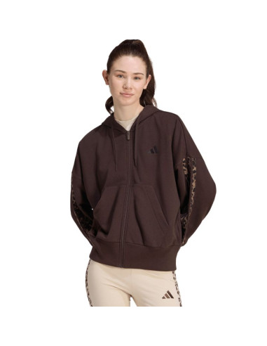 Bluza damska adidas seasonal essentials animal print 3-stripes full-zip hooded brązowa kv9299