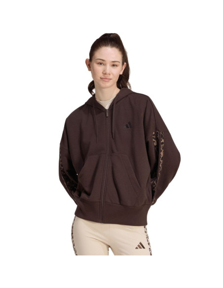 Bluza damska adidas seasonal essentials animal print 3-stripes full-zip hooded brązowa kv9299