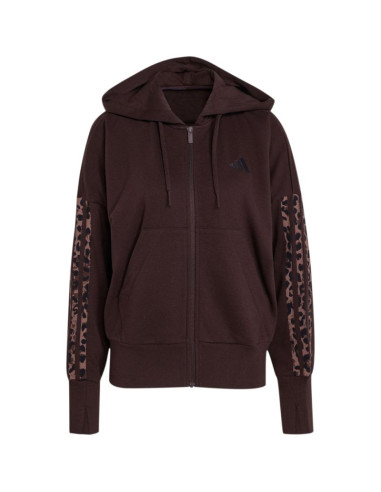 Bluza damska adidas seasonal essentials animal print 3-stripes full-zip hooded brązowa kv9299