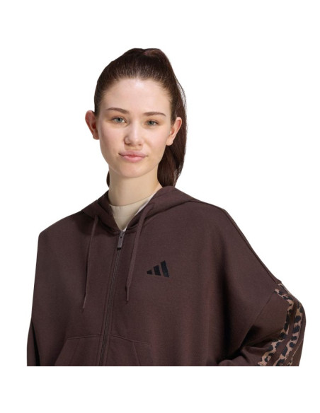 Bluza damska adidas seasonal essentials animal print 3-stripes full-zip hooded brązowa kv9299
