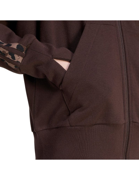 Bluza damska adidas seasonal essentials animal print 3-stripes full-zip hooded brązowa kv9299