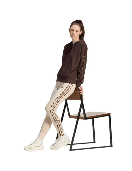 Bluza damska adidas seasonal essentials animal print 3-stripes full-zip hooded brązowa kv9299