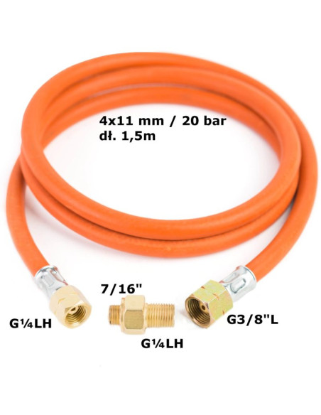 Podłączenie redukcja do butli gazowej turystycznej g 3/8" l - 7/16" wąż 1,5m