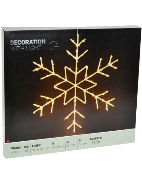Płatek śniegu dekoracyjny wiszący 120led ciepły biały