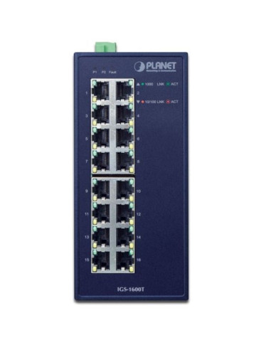 Planet igs-1600t łącza sieciowe nie zarządzany l2 gigabit ethernet (10/100/1000) niebieski