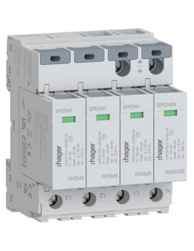 Spd ogranicznik przepięć t2 4p 3+1 sieć tn-s/tt in 20ka up?1,35kv spe440 hager