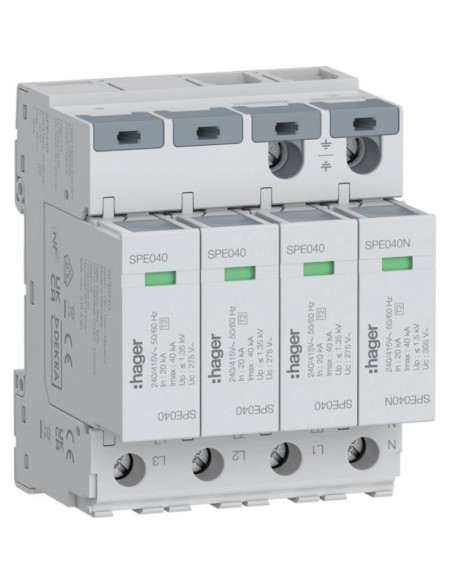 Spd ogranicznik przepięć t2 4p 3+1 sieć tn-s/tt in 20ka up?1,35kv spe440 hager