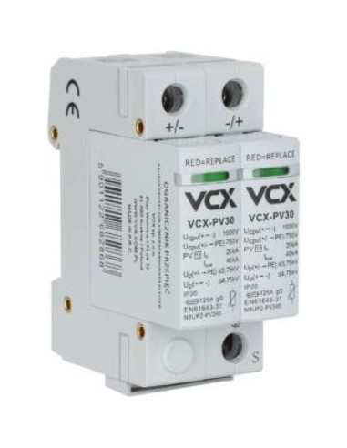 Ogranicznik przepięć fotowoltaiczny dc pv30 klasy t2 (c) 2p 1000v vcx