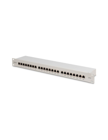 Digitus panel krosowy (patch panel) 19'' 24x rj45, lsa poziom, kat.6, ekranowany, 1u, szary, prowadnica kabli
